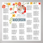 Geel koraal Waterverf Foto Wedding Seating Chart Poster (Voorkant)