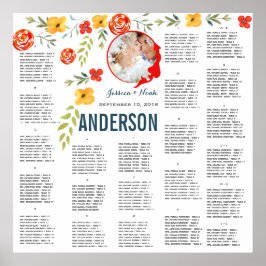 Geel koraal Waterverf Foto Wedding Seating Chart Poster