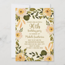 Geel Krem Floral Greenery 90th Birthday