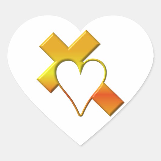 Geel kruis "3-D" met hart Sticker (Voorkant)