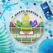 Geel Kuiken Ei Blauw Goud Paasmand Papieren Bordje (Feest)