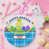 Geel Kuiken Ei Blauw Wit Paasmand Papieren Bordje (Feest)