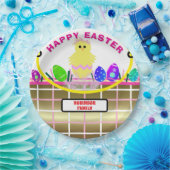 Geel Kuiken Ei Roze Gouden Paasmand Papieren Bordje (Feest)