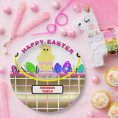 Geel Kuiken Ei Roze Gouden Paasmand Papieren Bordje (Feest)