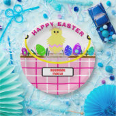 Geel Kuiken Ei Roze Witte Paasmand Papieren Bordje (Feest)