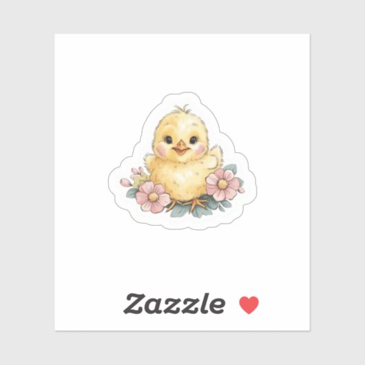 Geel kuiken met bloemen sticker (Vel)