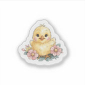 Geel kuiken met bloemen sticker (Voorkant)