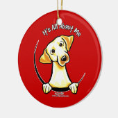 Geel lab alles over mij keramisch ornament (Links)