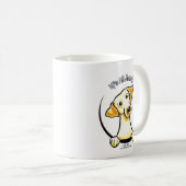 Geel lab alles over mij koffiemok (Voorkant rechts)