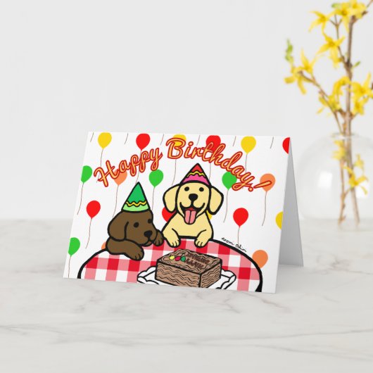 Geel Lab & Chocolade Lab Verjaardag Kaart (Gele Bloem)