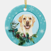 Geel lab Evergreen Blue Snowflake Keramisch Ornament (Voorkant)