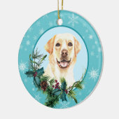 Geel lab Evergreen Blue Snowflake Keramisch Ornament (Links)