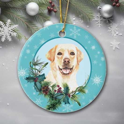 Geel lab Evergreen Blue Snowflake Keramisch Ornament