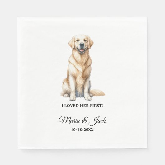 Geel Lab gepersonaliseerde huisdier bruiloft cockt Servet (Voorkant)