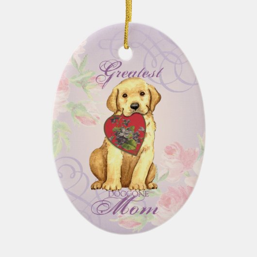 Geel lab Heart Mam Keramisch Ornament (Voorkant)