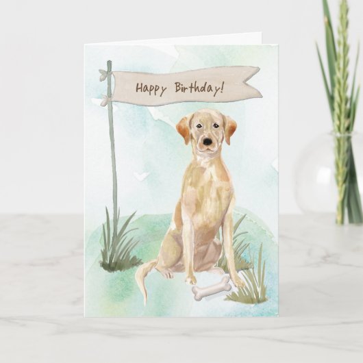 Geel Lab Hond onder Verjaardagsbord Kaart (Voorkant)