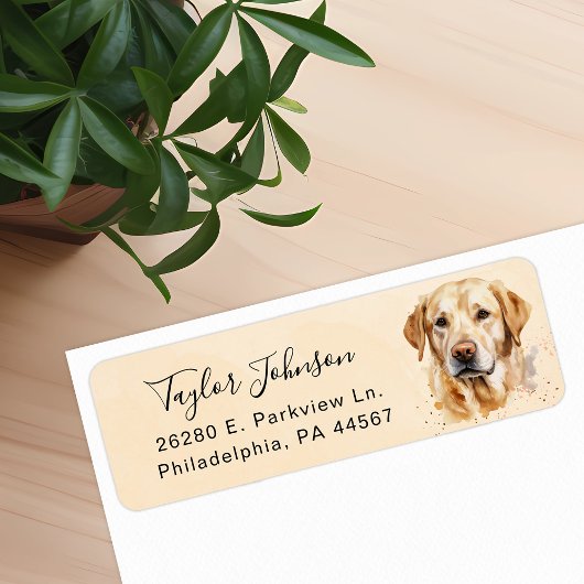 Geel Lab hond retouradreslabel Etiket