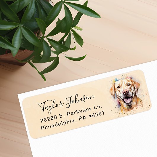 Geel Lab hond retouradreslabel Etiket