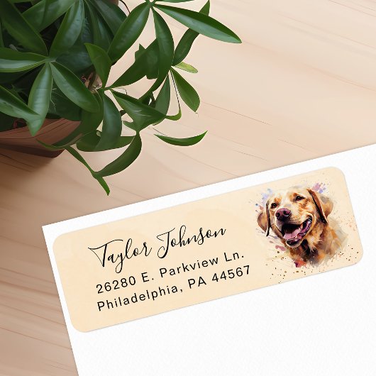Geel Lab hond retouradreslabel Etiket