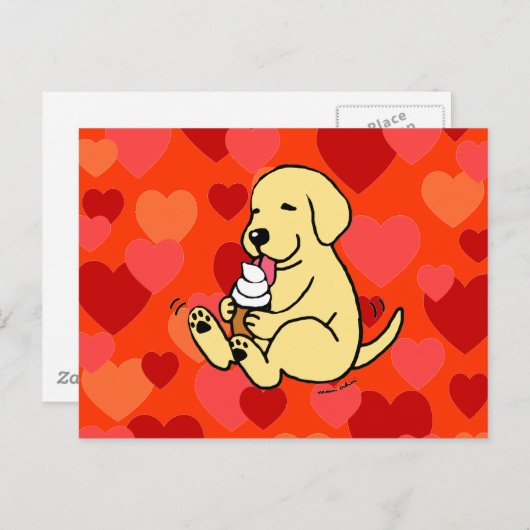 Geel lab met ijskap met hart briefkaart (Voorkant / Achterkant)