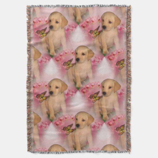 Geel lab Puppy Butterflies Dog Patroon Deken (Voorkant Verticaal)