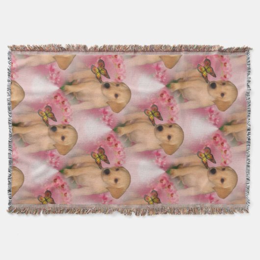 Geel lab Puppy Butterflies Dog Patroon Deken (Voorkant)