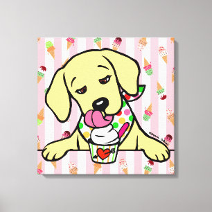Geel Lab Puppy Ice Cream Canvas Afdruk