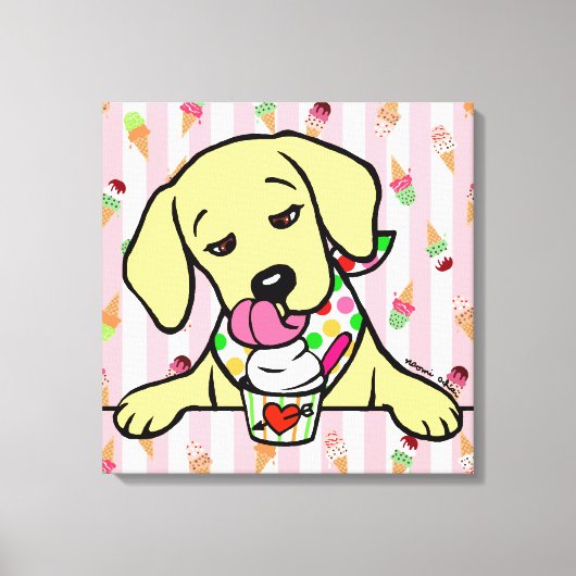 Geel Lab Puppy Ice Cream Canvas Afdruk (Voorkant)