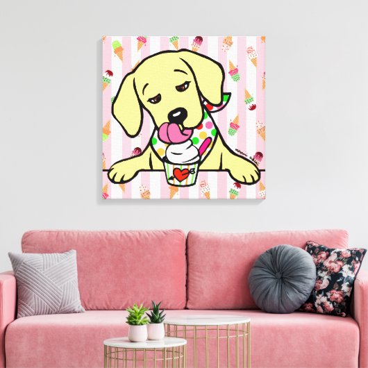 Geel Lab Puppy Ice Cream Canvas Afdruk (Insitu (Woonkamer))