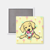 Geel Lab Puppy Ice Cream Magneet (Voorkant / Achterkant)