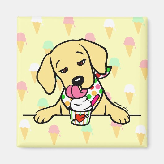 Geel Lab Puppy Ice Cream Magneet (Voorkant)