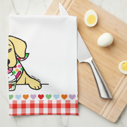 Geel lab Puppy Ice Cream Theedoek (Quarter Fold)