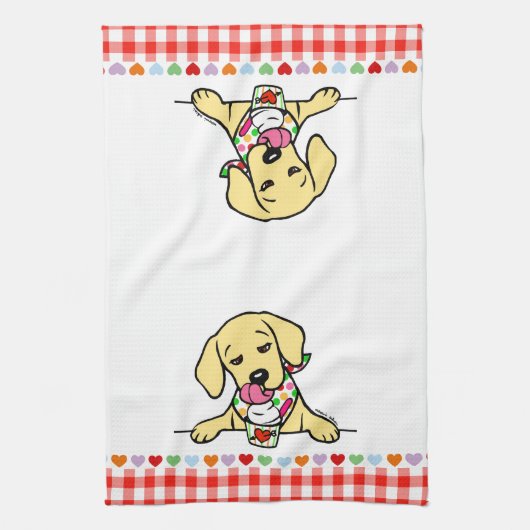Geel lab Puppy Ice Cream Theedoek (Verticaal)