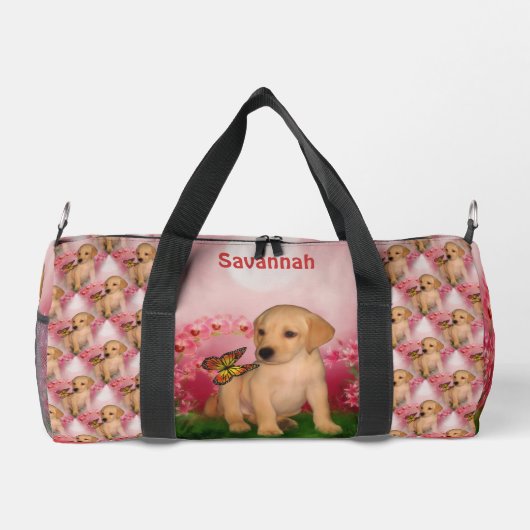 Geel Lab Puppy Vlinder Dier Gepersonaliseerd Plunjezak (Achterkant)