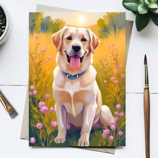 Geel Lab Schilderij Labrador Retriever Hond Briefkaart
