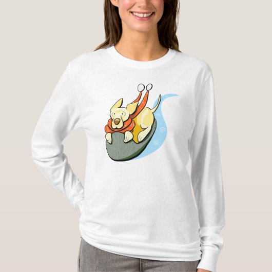 Geel lab Sneeuw Sled Modern T-shirt (Voorkant)