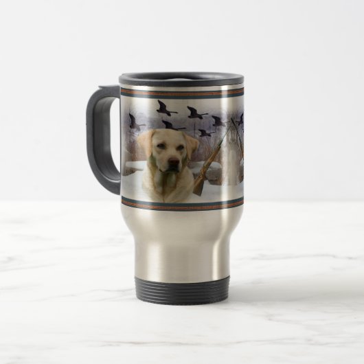 Geel lab W Pleasants Travel Mug Reisbeker (Voorkant links)