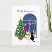 Geel Lab, Zwart Lab Magische Nacht Kerstmis Feestdagen Kaart (Voorkant)