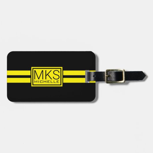 Geel Label Zwart RS Monogrammed Bagagelabel (Voorkant horizontaal)
