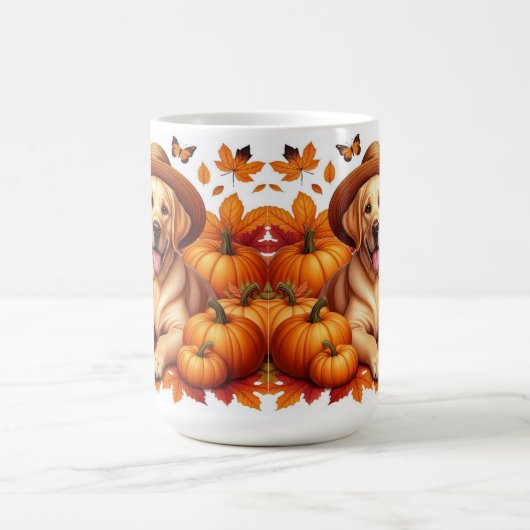 Geel labo met stropompoenen en Petten herfstblad Koffiemok (Center)