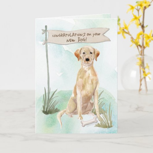 Geel laboratorium feliciteert met New Dog Kaart (Gele Bloem)