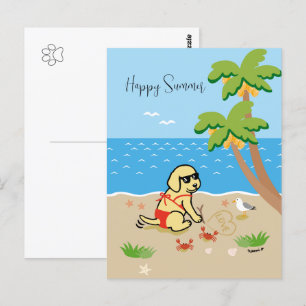 Geel Labrador Bikini Girl Happy Summer Briefkaart