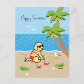 Geel Labrador Bikini Girl Happy Summer Briefkaart (Voorkant)