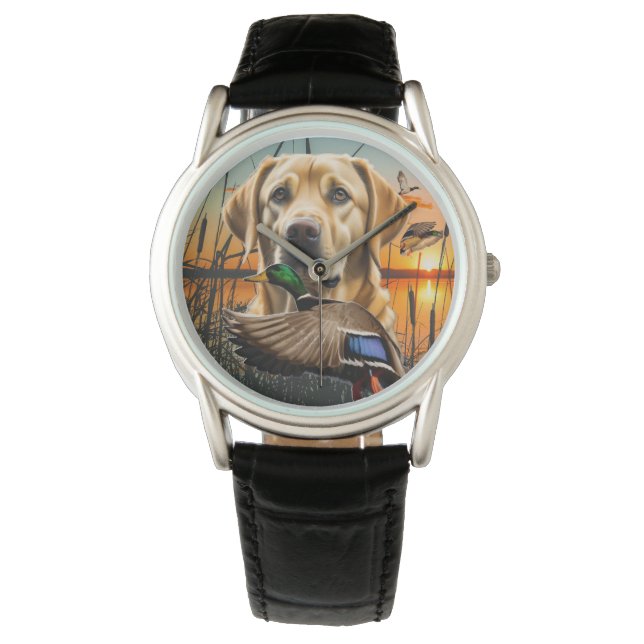 Geel Labrador horloge, eendenjacht Horloge (Voorkant)