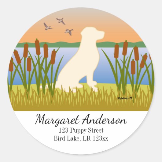 geel labrador vogel hond zonsondergang adres ronde sticker (Voorkant)