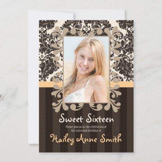 Geel  Lace Damask Sweet Sixteen Kaart (Voorkant)