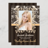 Geel  Lace Damask Sweet Sixteen Kaart (Voorkant / Achterkant)