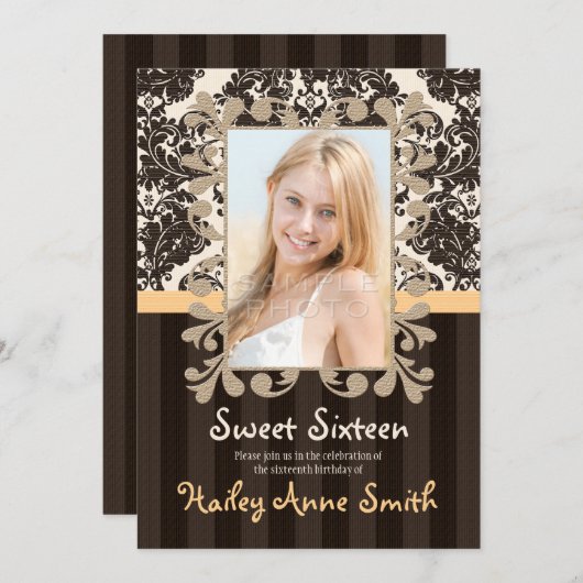 Geel  Lace Damask Sweet Sixteen Kaart (Voorkant / Achterkant)