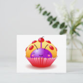 Geel Ladybug Cupcake Briefkaart (Staand voorkant)