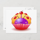 Geel Ladybug Cupcake Briefkaart (Voorkant / Achterkant)